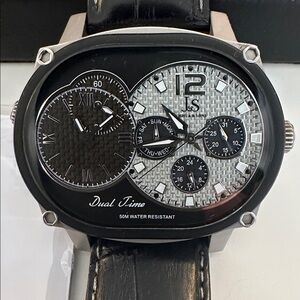 Joshua & Sons Navigator Men's Dual Time Zone Multifunction Leather Watch JS-29